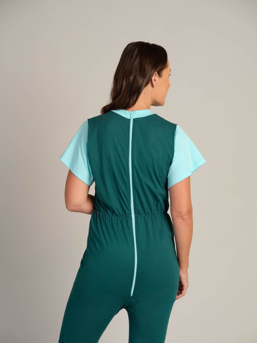 【6397/シックススリーナインセブン】SHORT JUMP SUIT Short sleeved jersey jumpsuit | Prevent self-undressing | Back zipper