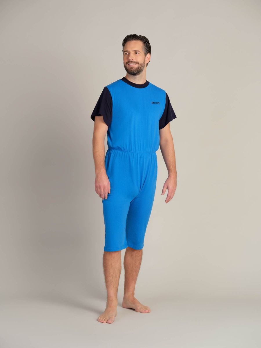 Short sleeved jersey jumpsuit | Prevent self-undressing | Back zipper